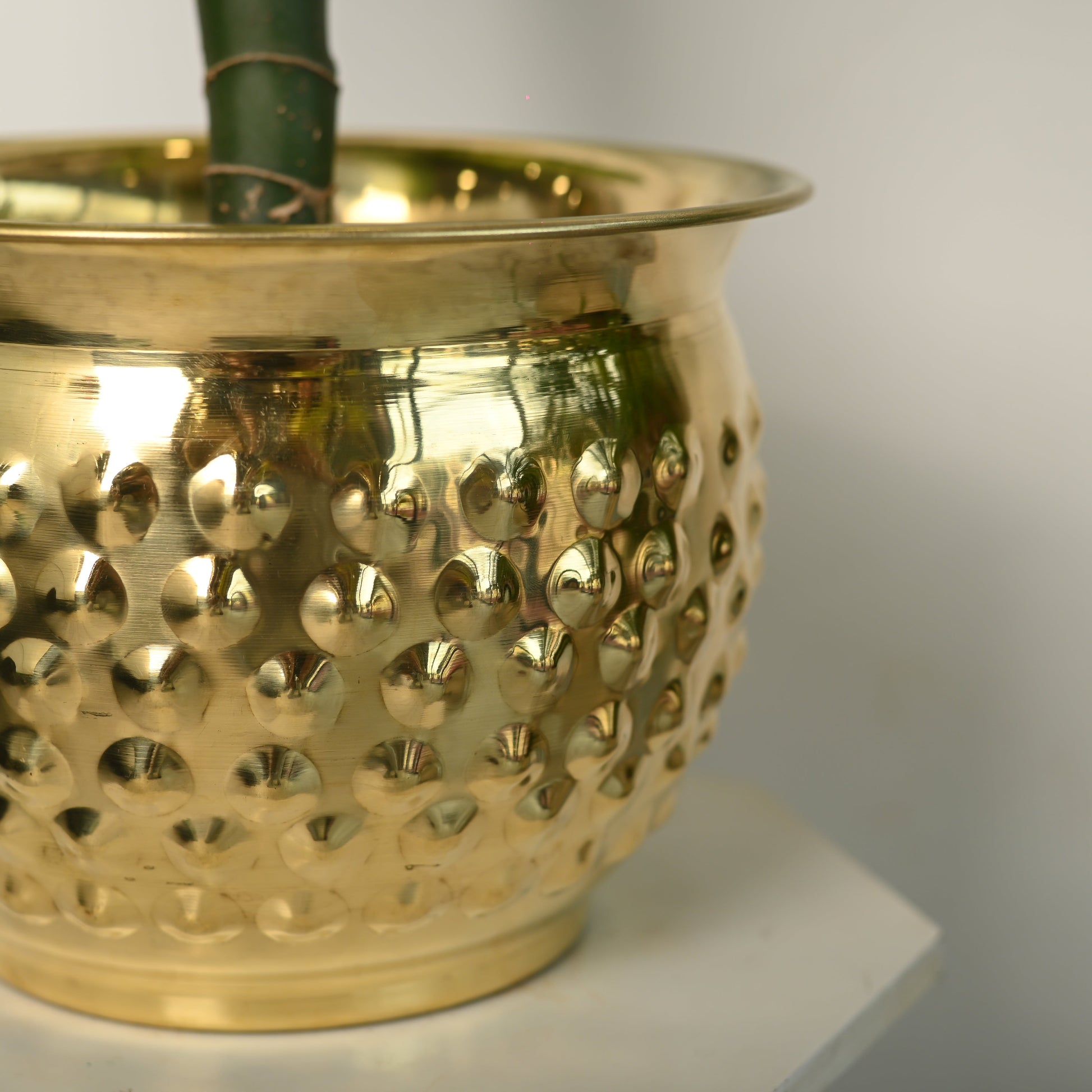 Brass Hammered Bucket Planter Pot (7.3 Inch)