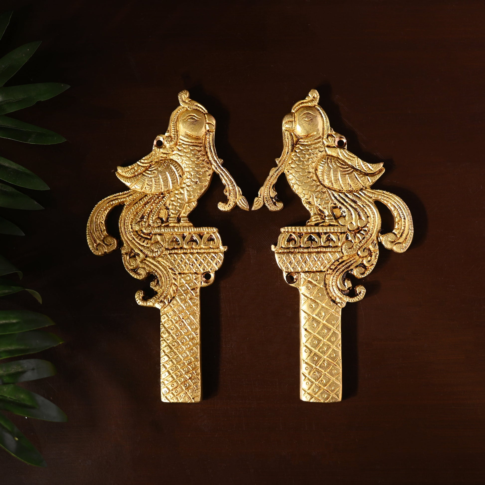 Brass Peacock & Lotus Kalash Wall Hanging Set (7.2 Inch)