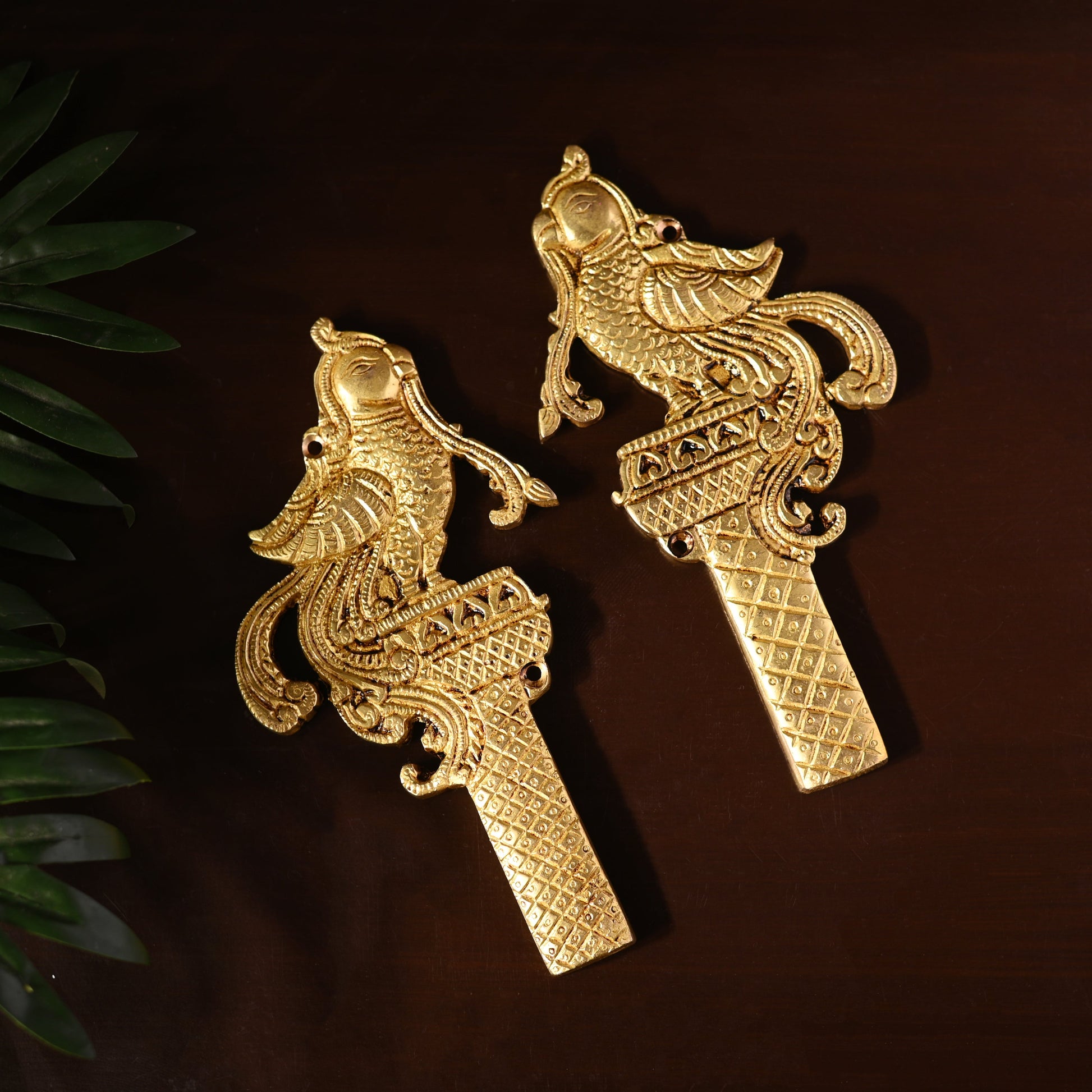 Brass Peacock & Lotus Kalash Wall Hanging Set (7.2 Inch)