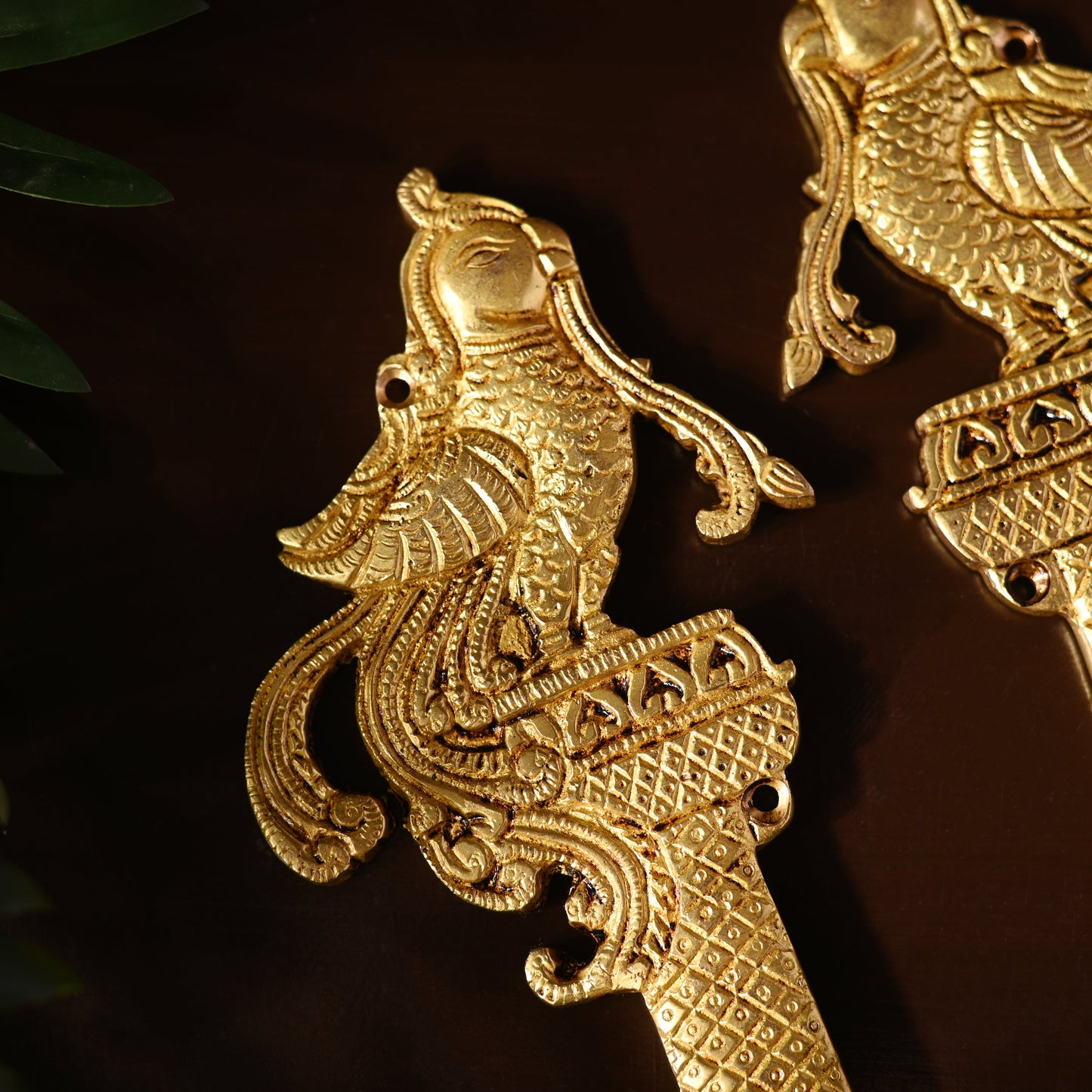 Brass Peacock & Lotus Kalash Wall Hanging Set (7.2 Inch)