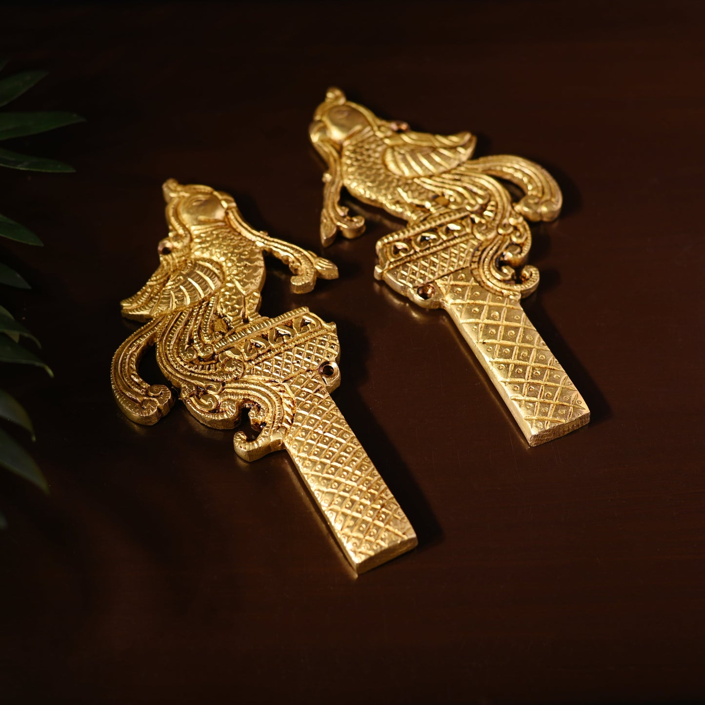 Brass Peacock & Lotus Kalash Wall Hanging Set (7.2 Inch)