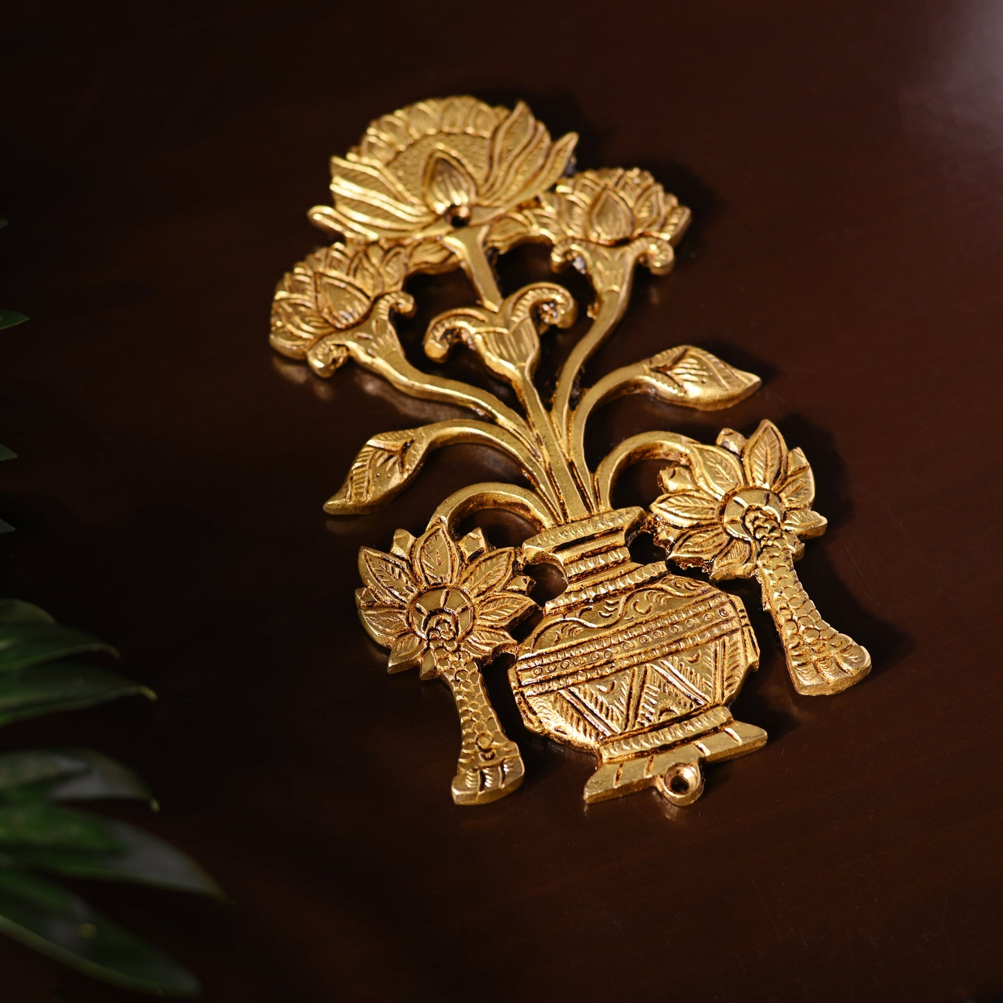 Brass Peacock & Lotus Kalash Wall Hanging Set (7.2 Inch)