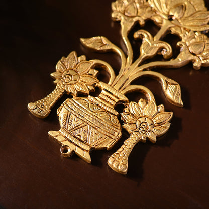 Brass Peacock & Lotus Kalash Wall Hanging Set (7.2 Inch)