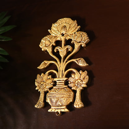 Brass Peacock & Lotus Kalash Wall Hanging Set (7.2 Inch)