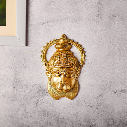 Brass Hanuman Face Wall Hanging (6.6 Inch)