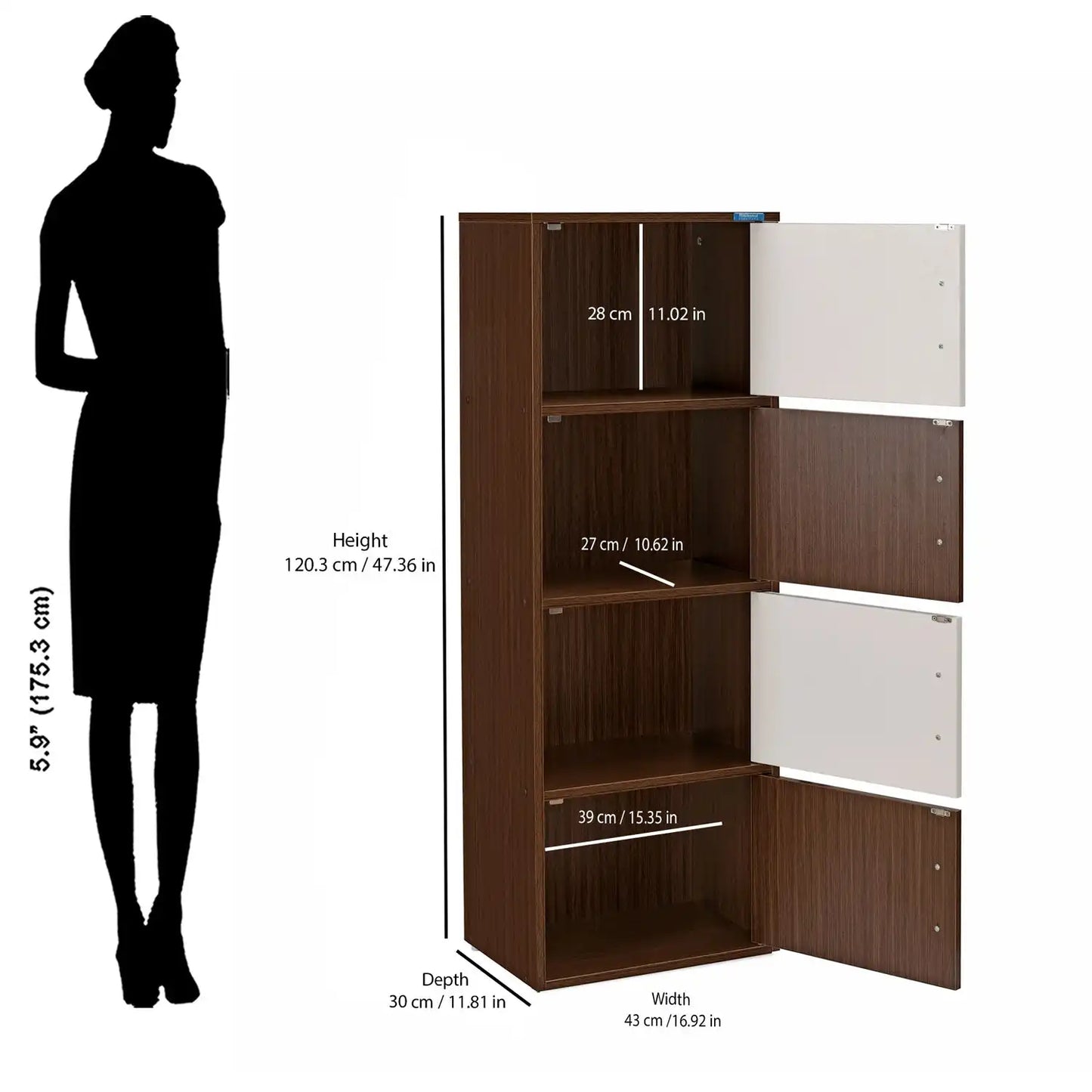 Nilkamal Sear 4 Tier Storage Cabinet (Oak/Frosty White)