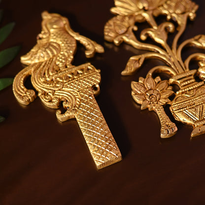 Brass Peacock & Lotus Kalash Wall Hanging Set (7.2 Inch)