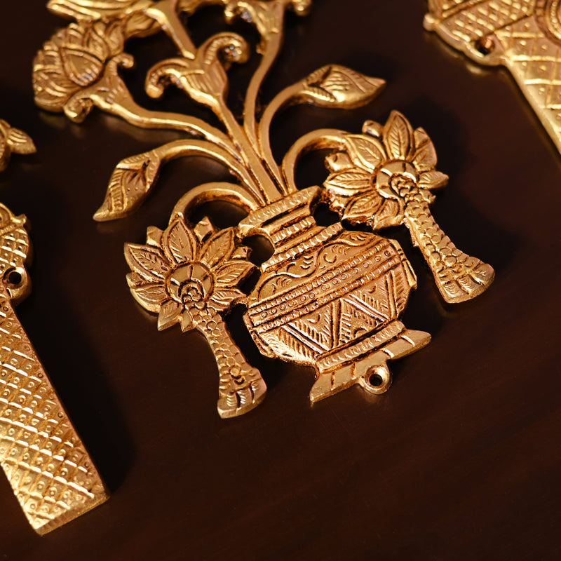 Brass Peacock & Lotus Kalash Wall Hanging Set (7.2 Inch)