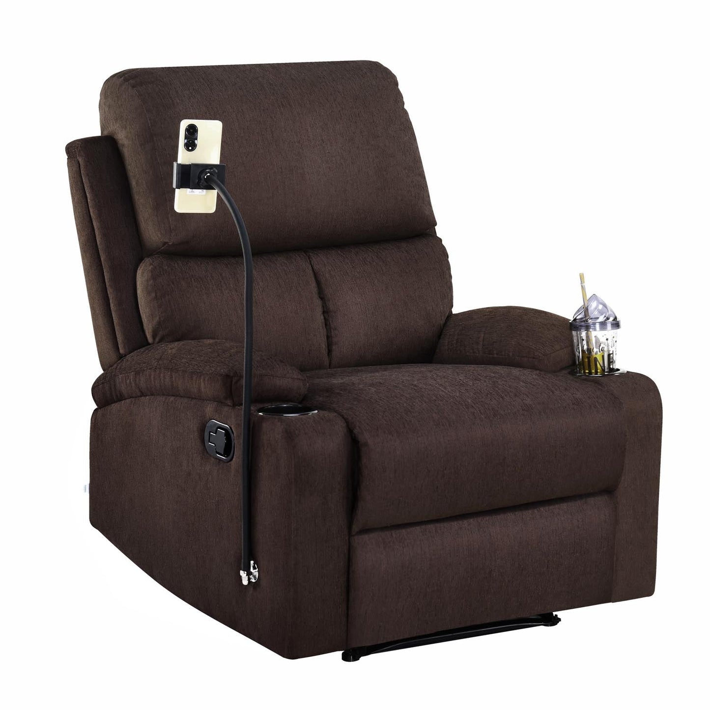 Nilkamal Matt 1 Seater Manual Recliner with Cup & Mobile Holder (Cocoa Brown)