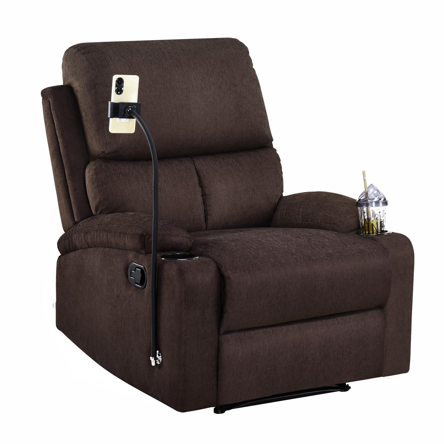 Nilkamal Matt 1 Seater Manual Recliner with Cup & Mobile Holder (Cocoa Brown)