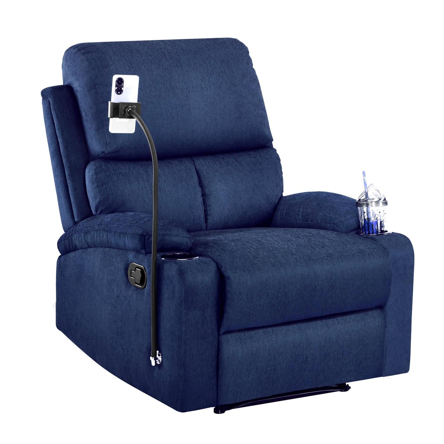 Nilkamal Matt 1 Seater Manual Recliner with Cup & Mobile Holder (Blue)