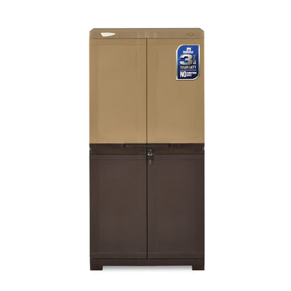 Nilkamal Freedom Mini Medium (FMM Duet) Plastic Storage Cabinet (Rattan Dark Beige & Weather Brown)
