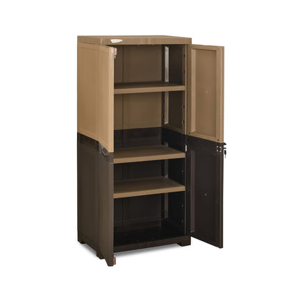 Nilkamal Freedom Mini Medium (FMM Duet) Plastic Storage Cabinet (Rattan Dark Beige & Weather Brown)