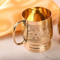 Brass Handcrafted Design Cup Pair with Handle – Premium Brassware (3.2 Inch)