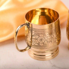 Brass Handcrafted Glass/Cup Pair with Handle