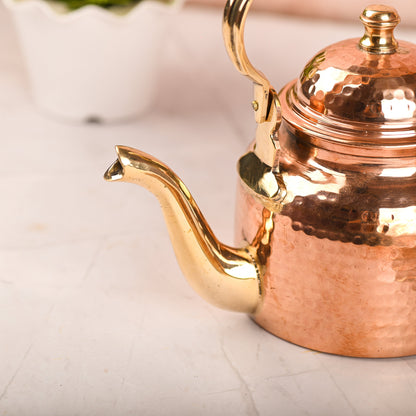 Copper Hammered Tea Kettle Pot – Traditional Indian Drinkware (5.4 Inch)