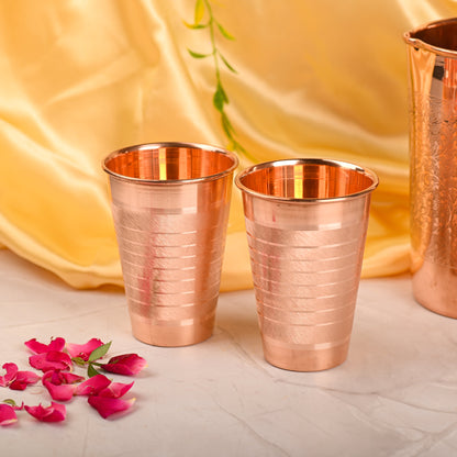 Copper Hammered Glass Pair – Traditional Indian Drinkware (4.5 Inch)