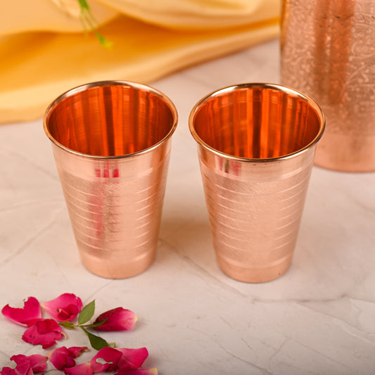 Copper Hammered Glass Pair – Traditional Indian Drinkware (4.5 Inch)