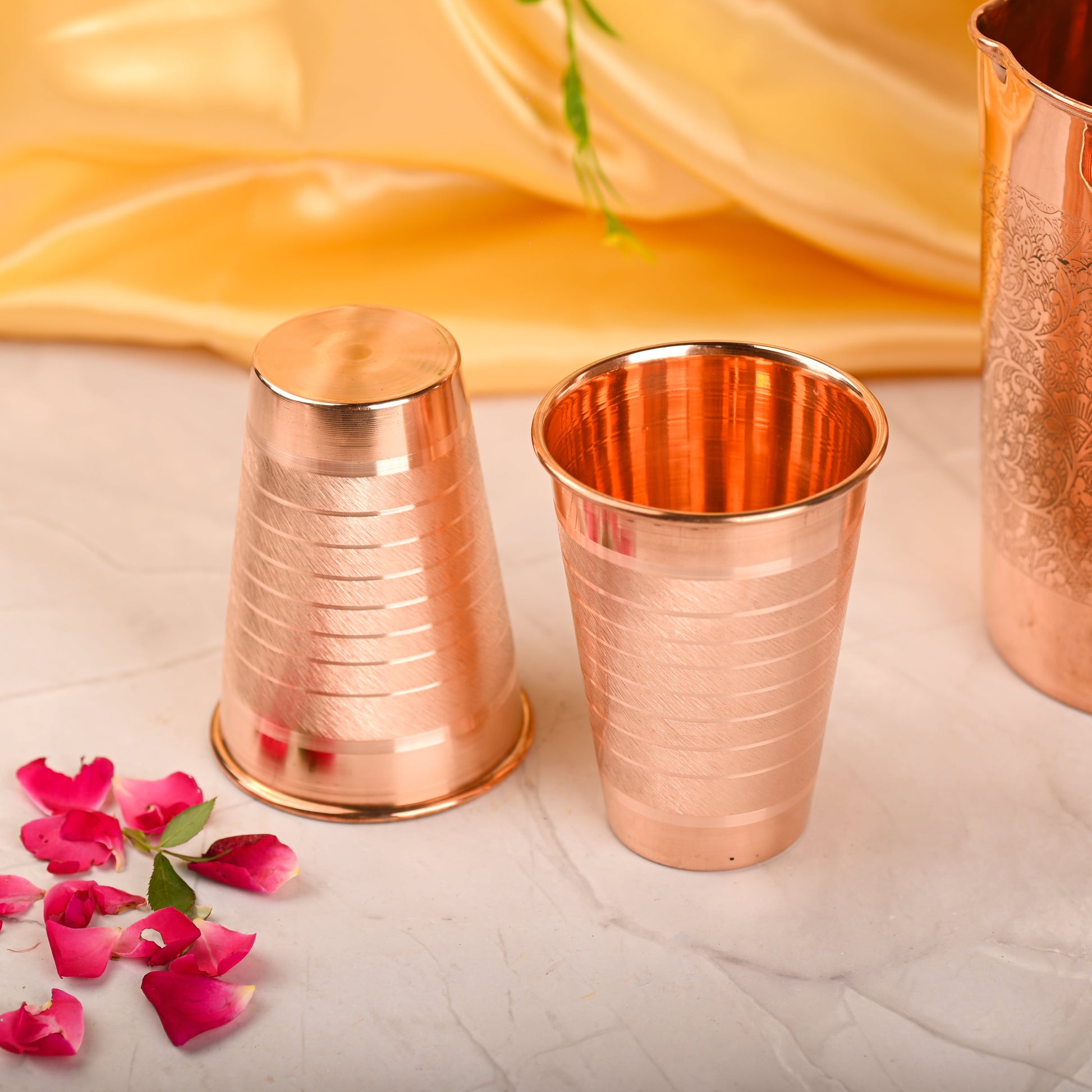 Copper Hammered Glass Pair – Traditional Indian Drinkware (4.5 Inch)