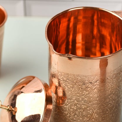 Copper Water Jug with Lid – Traditional Indian Drinkware (8.8 Inch)