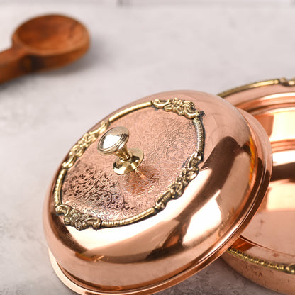 Copper Serving Pot with Lid & Handle – Traditional Indian Premium (5.5 Inch)