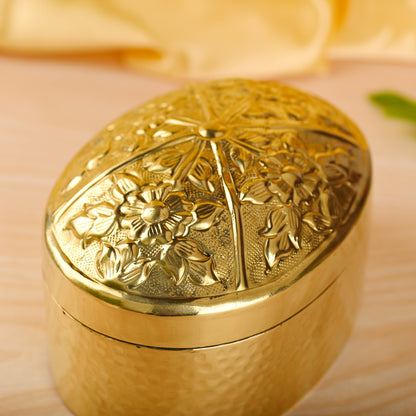 Brass Elegant Oval Bowl with Cover – Traditional Indian Brassware (4 Inch)