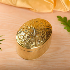 Brass Elegant Oval Bowl with Cover – Traditional Indian Brassware (4 Inch)