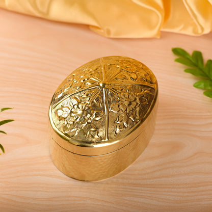 Brass Elegant Oval Bowl with Cover – Traditional Indian Brassware (4 Inch)