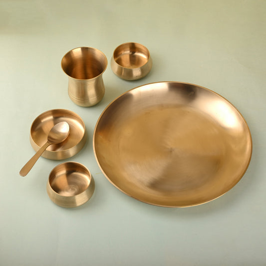 Brass Matt Thali/Dinner Set – Traditional Indian Brassware (1.48 Kg)