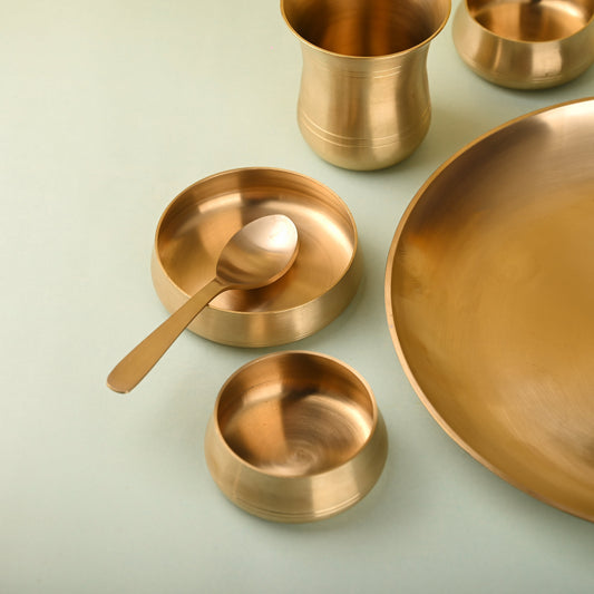 Brass Matt Thali/Dinner Set – Traditional Indian Brassware (1.48 Kg)