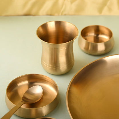 Brass Matt Thali/Dinner Set – Traditional Indian Brassware (1.48 Kg)
