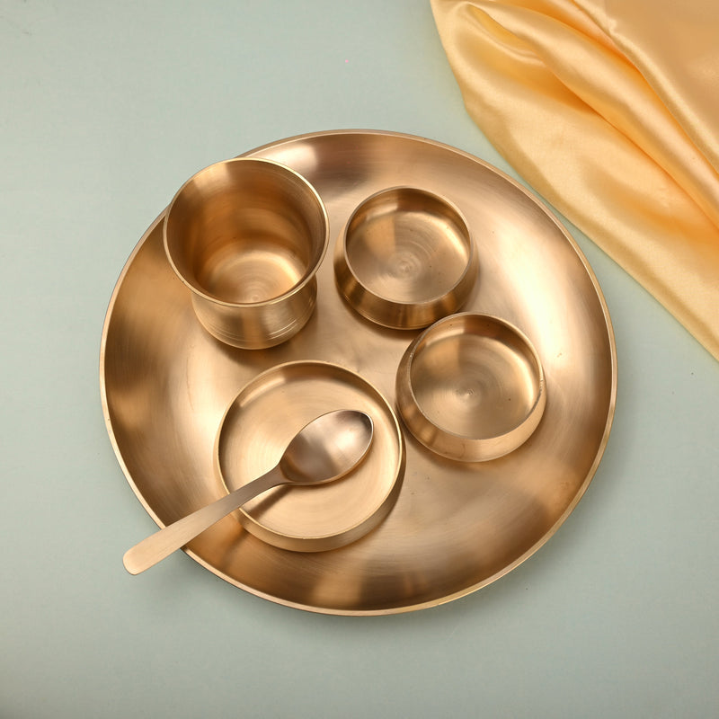 Brass Matt Thali/Dinner Set – Traditional Indian Brassware (1.48 Kg)