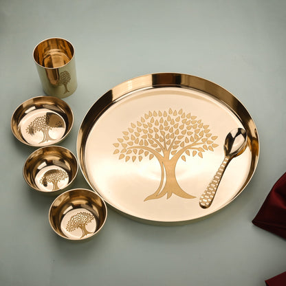 Kansa Thali/Dinner Set with Tree Design – Traditional Brassware (1.58 Kg)