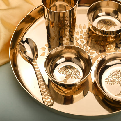 Kansa Thali/Dinner Set with Tree Design – Traditional Brassware (1.58 Kg)