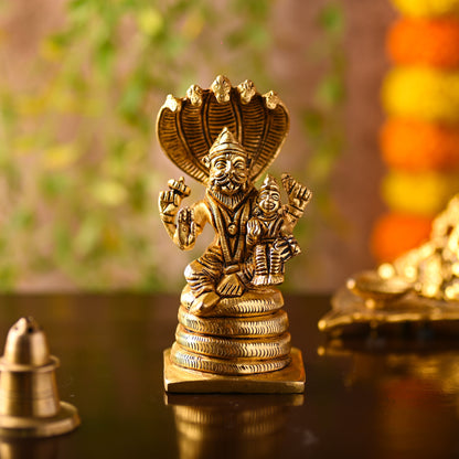 Brass Narasimbha Idol Sitting on Sheshnag – Handmade Brass Decor (5 Inch)