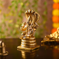 Brass Narasimbha Idol Sitting on Sheshnag – Handmade Brass Decor (5 Inch)