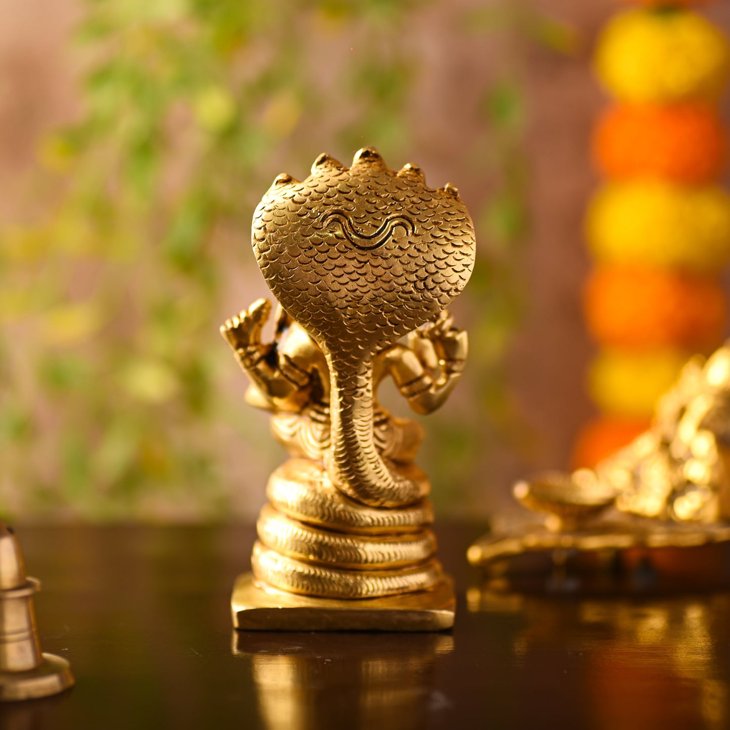 Brass Narasimbha Idol Sitting on Sheshnag – Handmade Brass Decor (5 Inch)