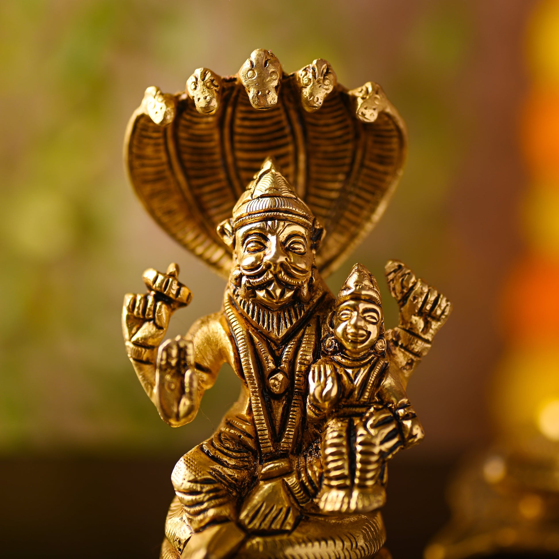 Brass Narasimbha Idol Sitting on Sheshnag – Handmade Brass Decor (5 Inch)