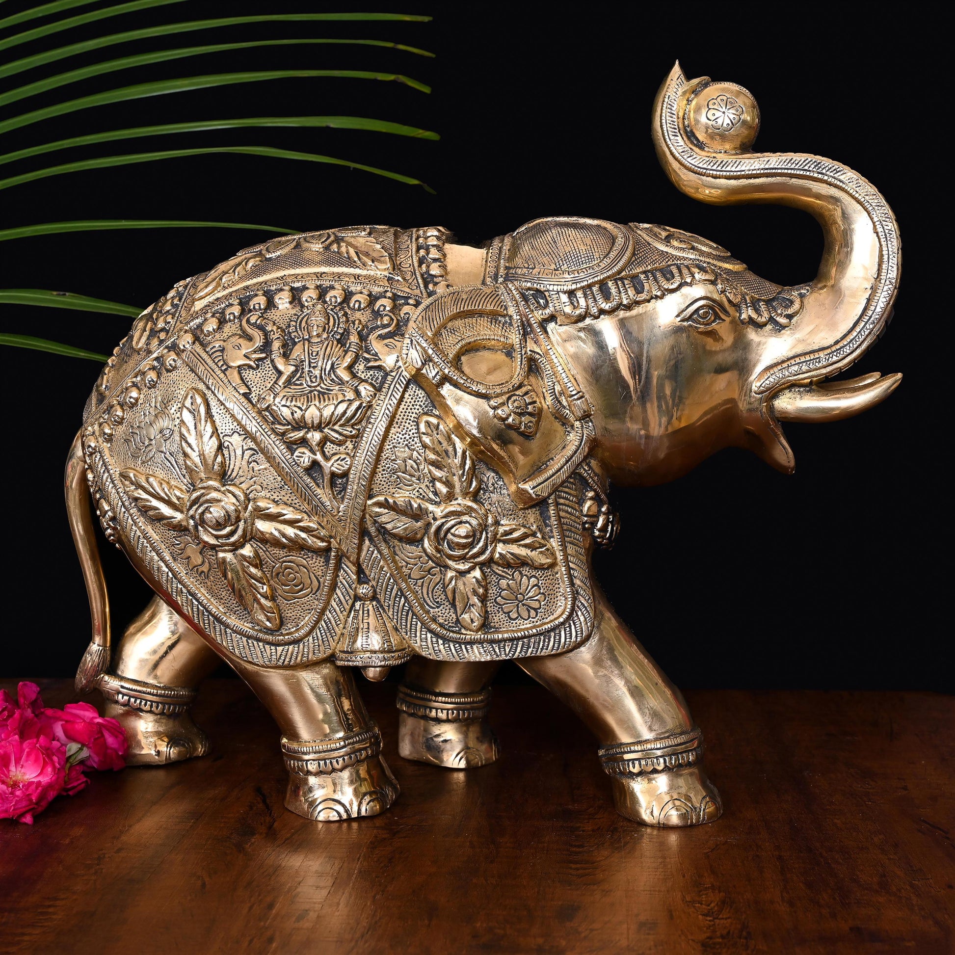 Brass Royal Elephant Statue Home Accent (15 Inch)