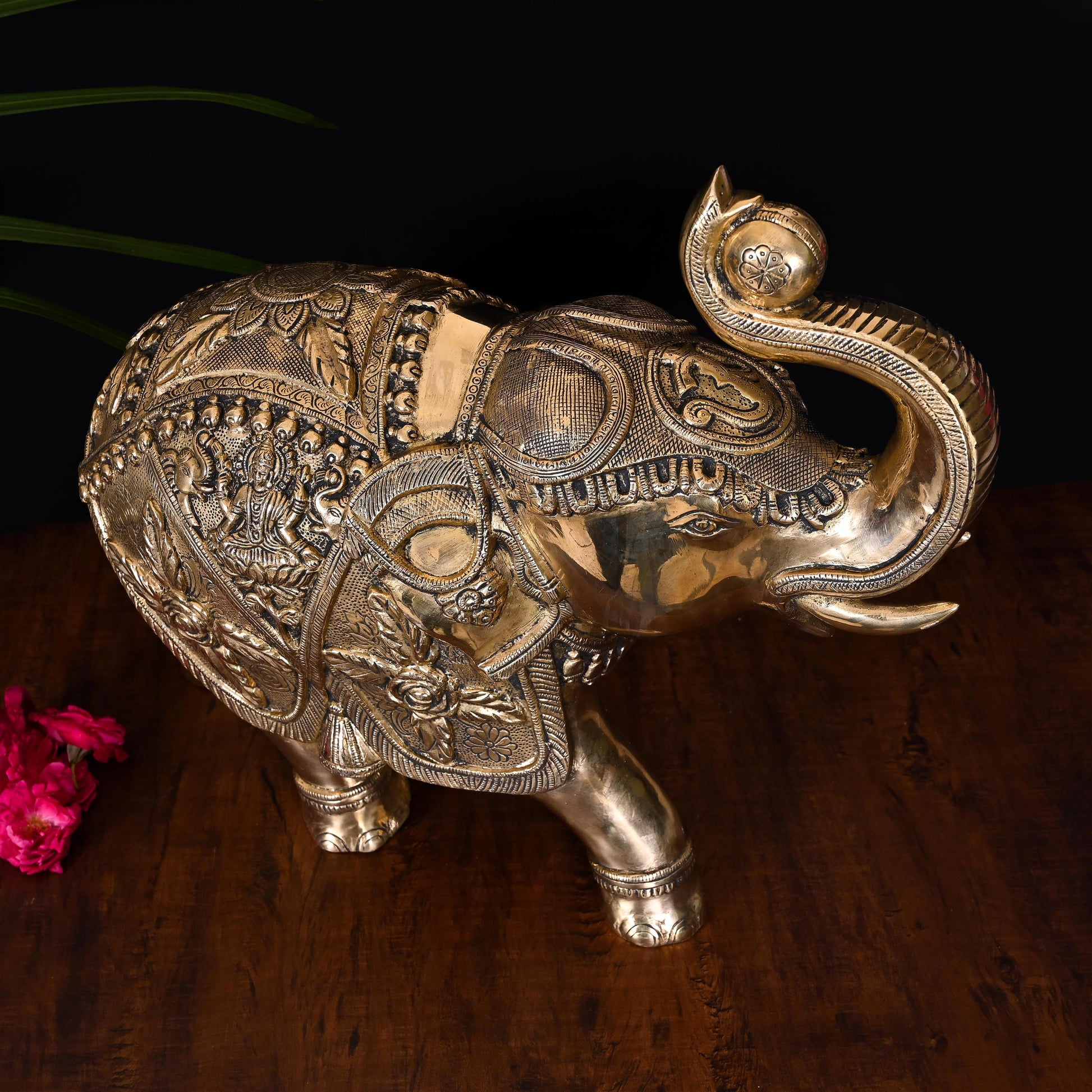 Brass Royal Elephant Statue Home Accent (15 Inch)