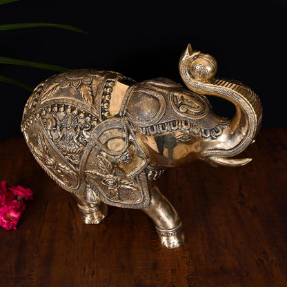 Brass Royal Elephant Statue Home Accent (15 Inch)