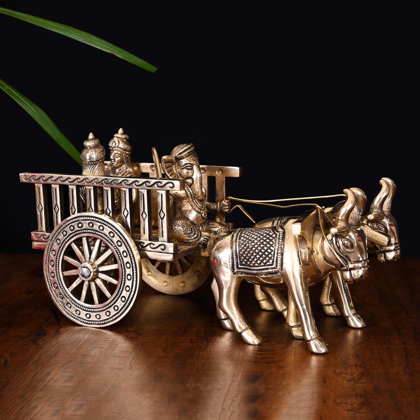 Brass Ganesha Double Bullock Cart (5.8 Inch)