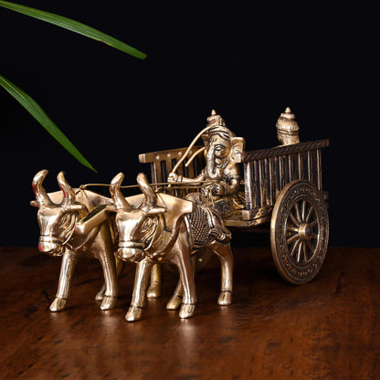 Brass Ganesha Double Bullock Cart (5.8 Inch)