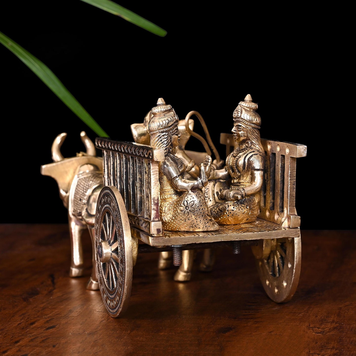 Brass Ganesha Double Bullock Cart (5.8 Inch)