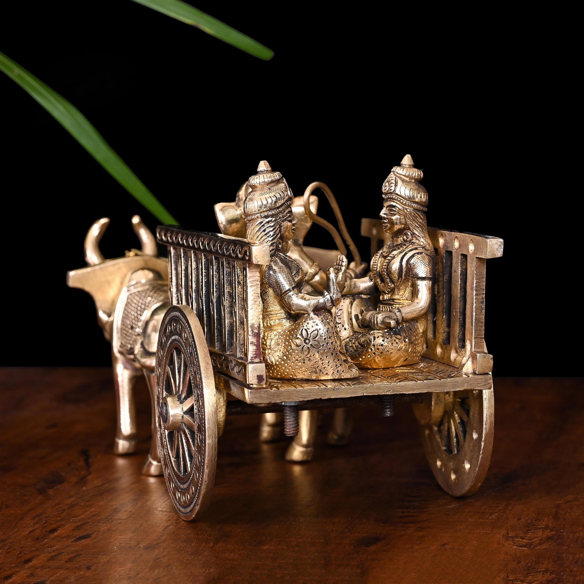 Brass Ganesha Double Bullock Cart (5.8 Inch)