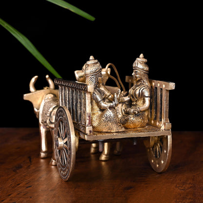 Brass Ganesha Double Bullock Cart (5.8 Inch)