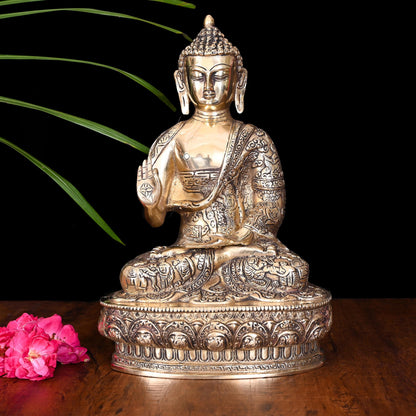 Brass Hand carved Blessing Buddha (13 Inch)