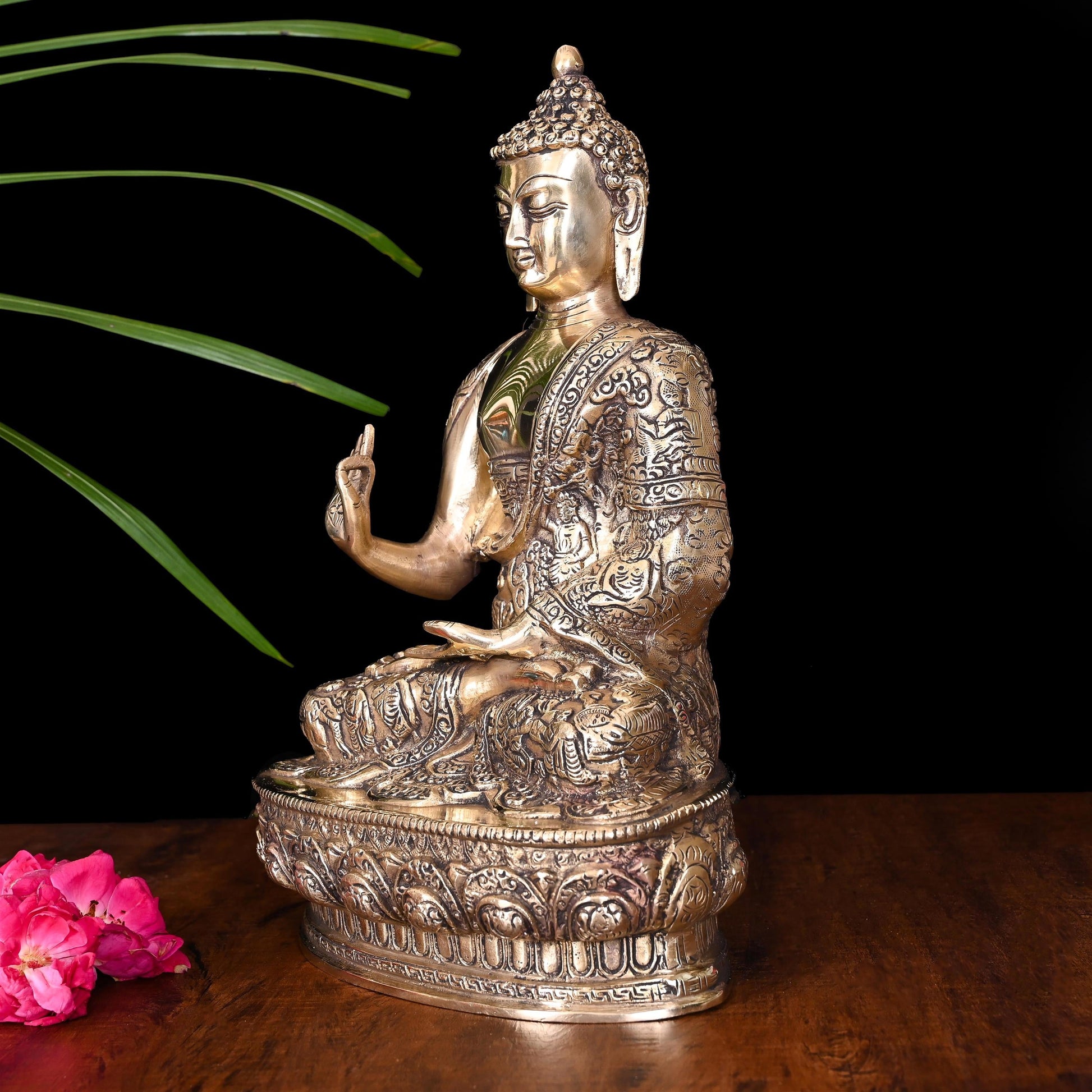 Brass Hand carved Blessing Buddha (13 Inch)