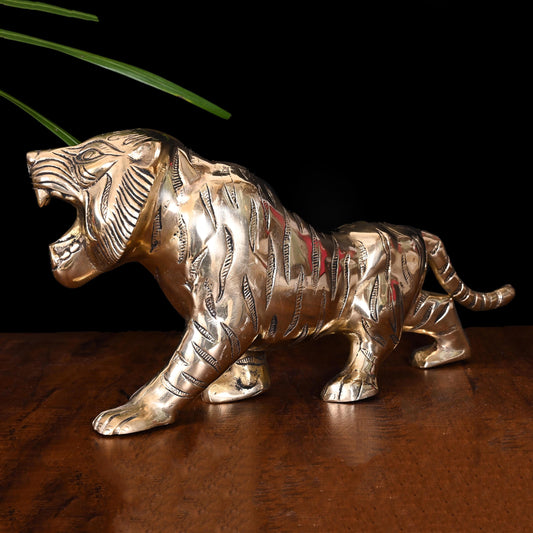 Brass Fierce Roaring Tiger Statue (7.2 Inch)