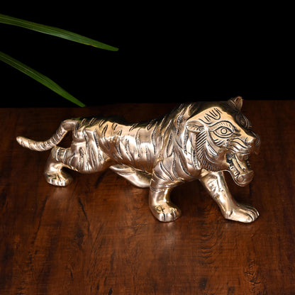 Brass Fierce Roaring Tiger Statue (7.2 Inch)